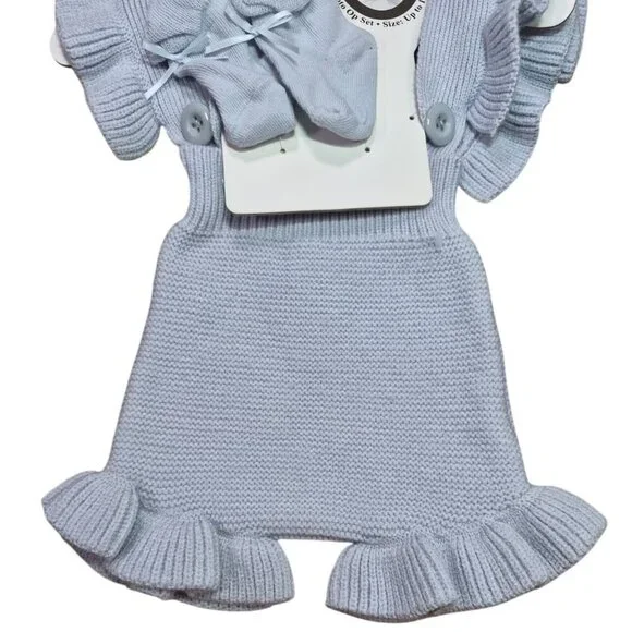 Baby Girls Outfit Set 3M Pink Bunny Romper Blue Knit Ruffle Dres Fits Up To 12M - Picture 5 of 8